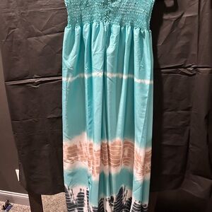 Blue and White Smocked Strapless Sundress for Resort Wear